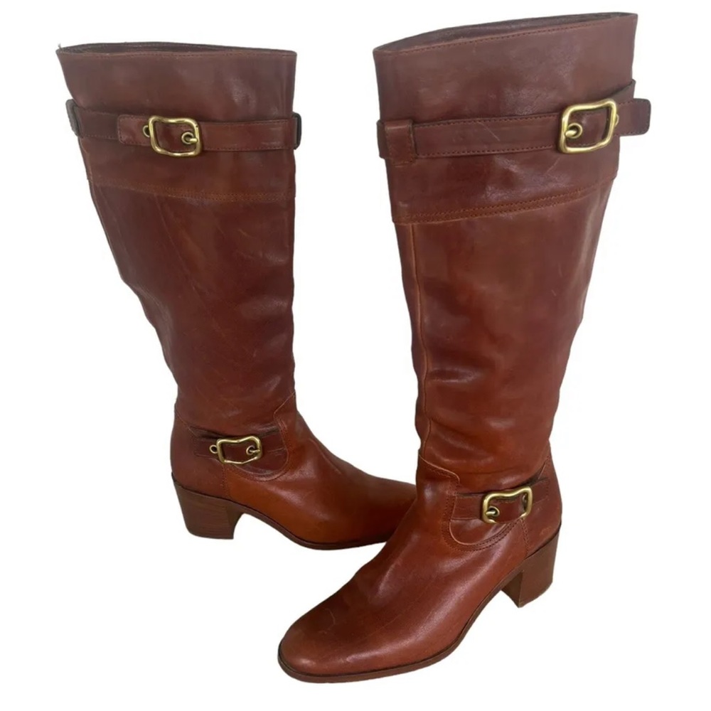 Womens Coach Brown Tall Saxton Leather Boots Size 6.5 B Made In Italy A7292